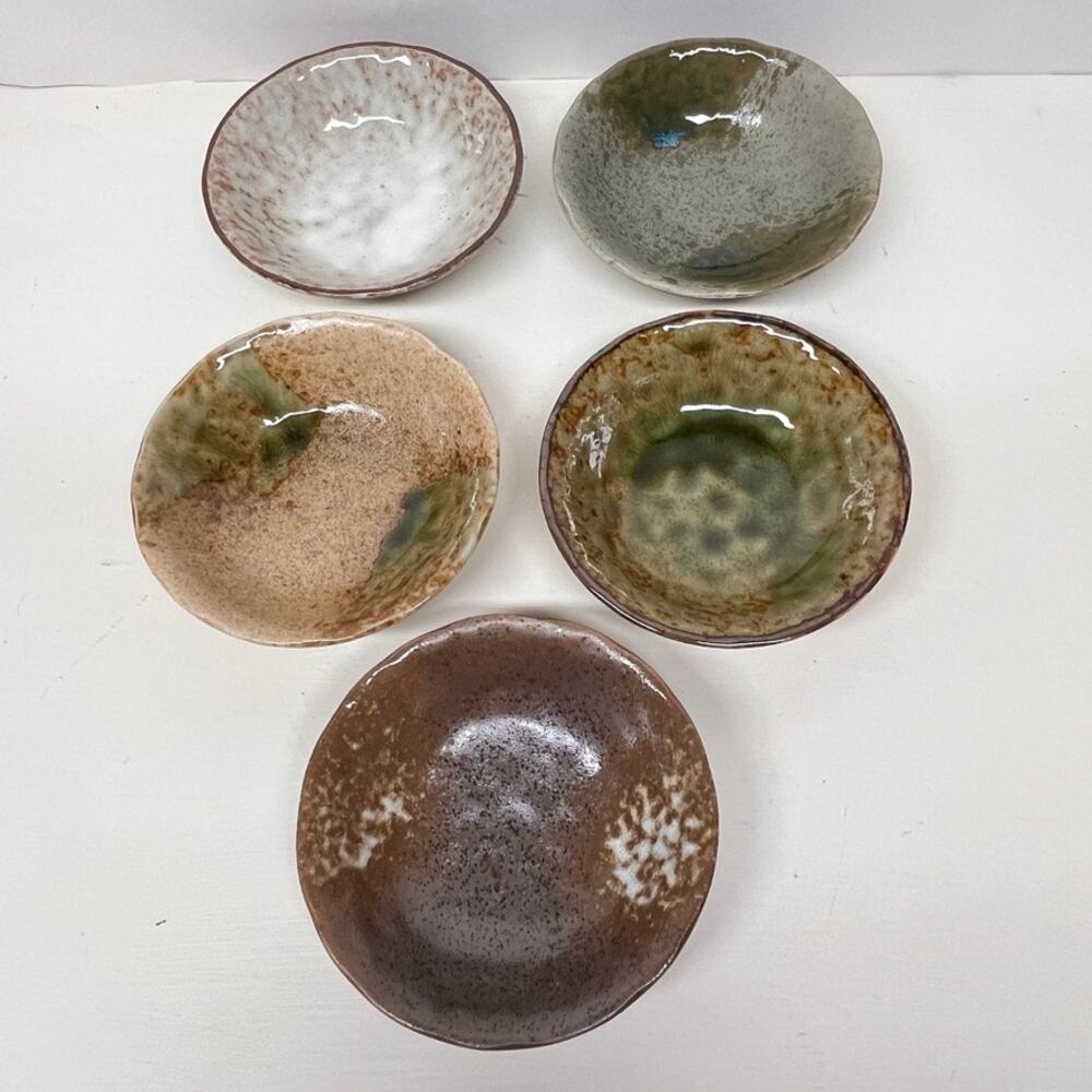 Glazed Pottery Dipping Bowls Condiment Dishes Set of 5